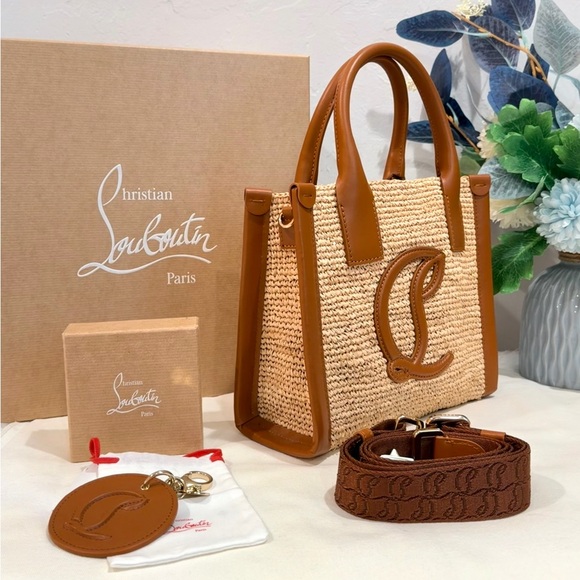 Bundle Of 2✨Christian Louboutin By My Side Raffia Tote Bag & Matching Bag Charm - Picture 4 of 16